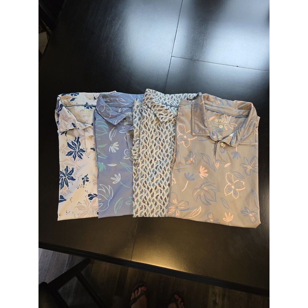 ​LOT OF 4 Amble Coastal Performance Polo Shirts Men’s Large L Golf Floral Print